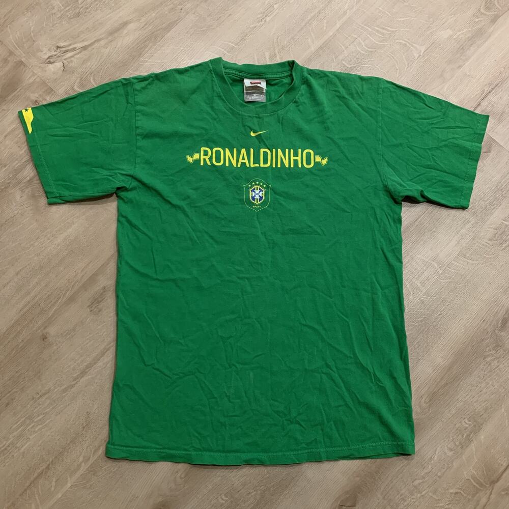 Vintage Y2K Nike Ronaldinho #10 Brazil Soccer CBF T-Shirt Mens M Center Swoosh
